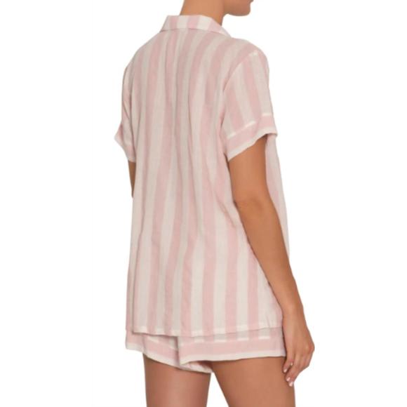 NEW EBERJEY umbrella stripe woven shorty pajamas set in pink/ivory - Picture 2 of 3
